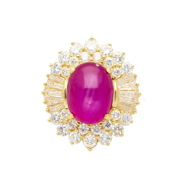 7.23 Carat Cabochon Natural Star Ruby Diamond Ballerina Ring Burma Mogok-Time and Carat