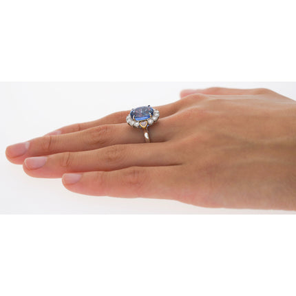 7.25 Carat Oval Brilliant Cut Blue Sapphire Heart Cut Pink Diamond Round Diamond Ring 18K White Gold No Heat Sri Lanka Art Deco-Time and Carat