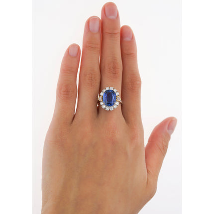 7.25 Carat Oval Brilliant Cut Blue Sapphire Heart Cut Pink Diamond Round Diamond Ring 18K White Gold No Heat Sri Lanka Art Deco-Time and Carat