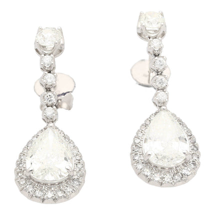 7.51 Carat Pear Cut Diamond Drop Earrings Round Brilliant Halo Old European Cut 18K White Gold-Time and Carat