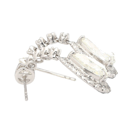 7.51 Carat Pear Cut Diamond Drop Earrings Round Brilliant Halo Old European Cut 18K White Gold-Time and Carat