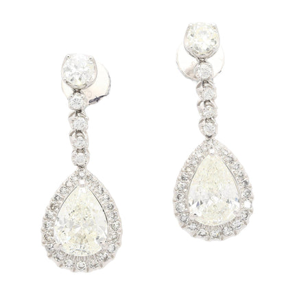 7.51 Carat Pear Cut Diamond Drop Earrings Round Brilliant Halo Old European Cut 18K White Gold-Time and Carat