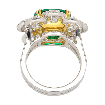 7.60 Carat Cushion Cut Colombian Emerald Round Diamond Ring-Time and Carat