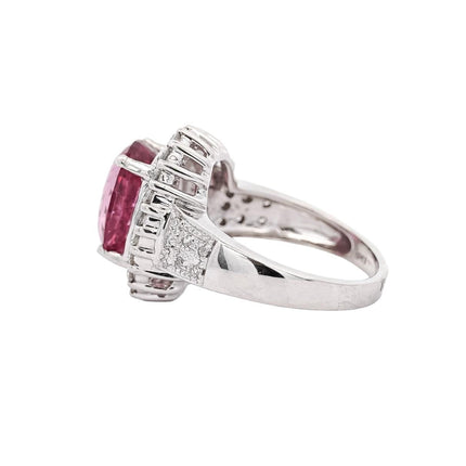 7.60 Carat Oval Cut Pink No Heat Spinel Round Diamond Platinum Ring-Time and Carat