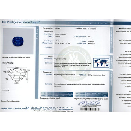 7.77 Carat Royal Blue Sapphire Ceylon No Heat Cushion Cut and Diamond Ring