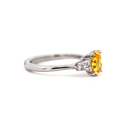 1.55ctw Fancy Vivid Yellowish Orange Diamond 3 Stone Ring Platinum | GIA