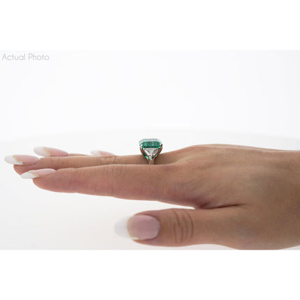 8.01 Carat Emerald Cut Colombian Emerald Trillion Diamond Three Stone Ring-Time and Carat