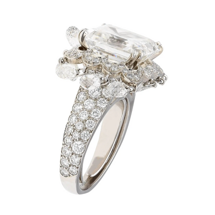 8.03 Carat Emerald Cut G Color VS1 Diamond Briolette Round Diamond Ring-Time and Carat