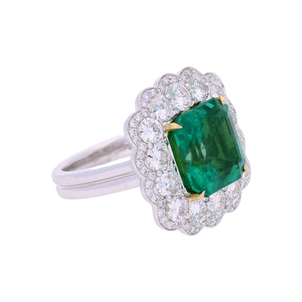 8.04 Carat Octagonal Emerald Cut Colombian Emerald Diamond Halo Ring-Time and Carat