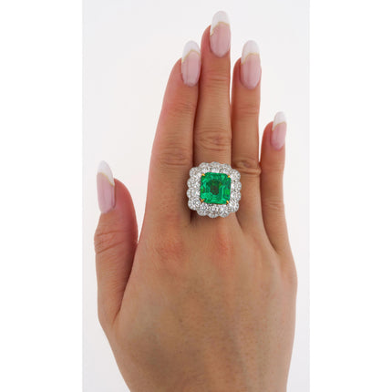 8.04 Carat Octagonal Emerald Cut Colombian Emerald Diamond Halo Ring-Time and Carat