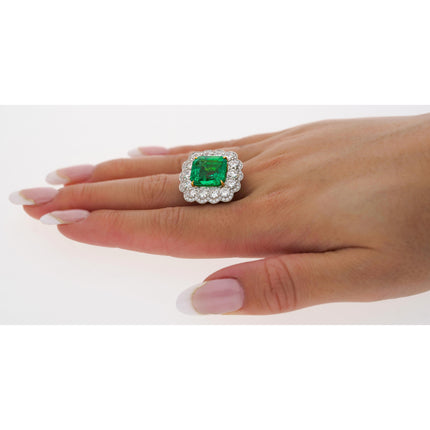 8.04 Carat Octagonal Emerald Cut Colombian Emerald Diamond Halo Ring-Time and Carat