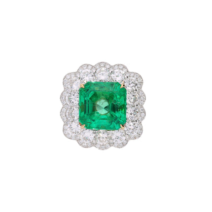 8.04 Carat Octagonal Emerald Cut Colombian Emerald Diamond Halo Ring-Time and Carat