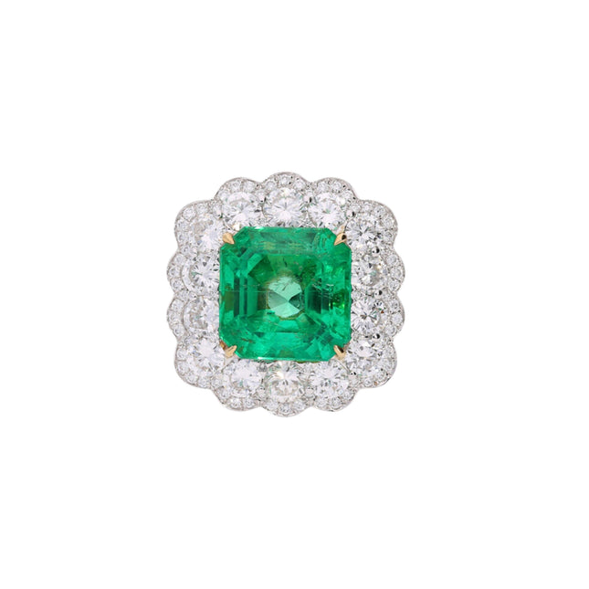 8.04 Carat Octagonal Emerald Cut Colombian Emerald Diamond Halo Ring-Time and Carat