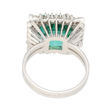 8.17 Carat Emerald Cut Bluish Green Tourmaline Diamond Halo Platinum Ring-Time and Carat