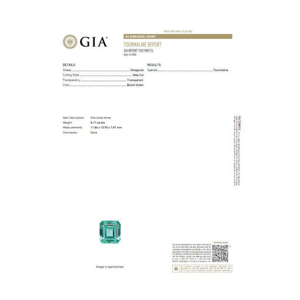 8.17 Carat Emerald Cut Bluish Green Tourmaline Diamond Halo Platinum Ring-Time and Carat