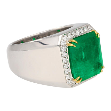 8.23 Carat Colombian Emerald & Diamond 18K Gold Mens Ring | GRS Certified