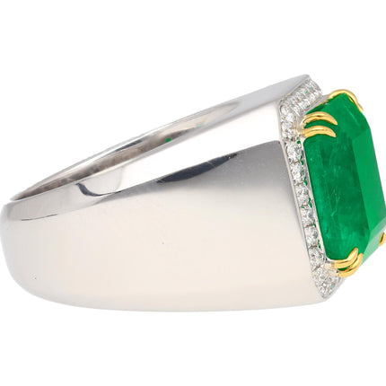 8.23 Carat Colombian Emerald & Diamond 18K Gold Mens Ring | GRS Certified