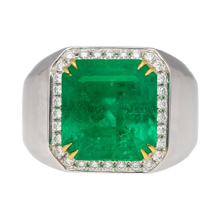 8.23 Carat Colombian Emerald & Diamond 18K Gold Mens Ring | GRS Certified