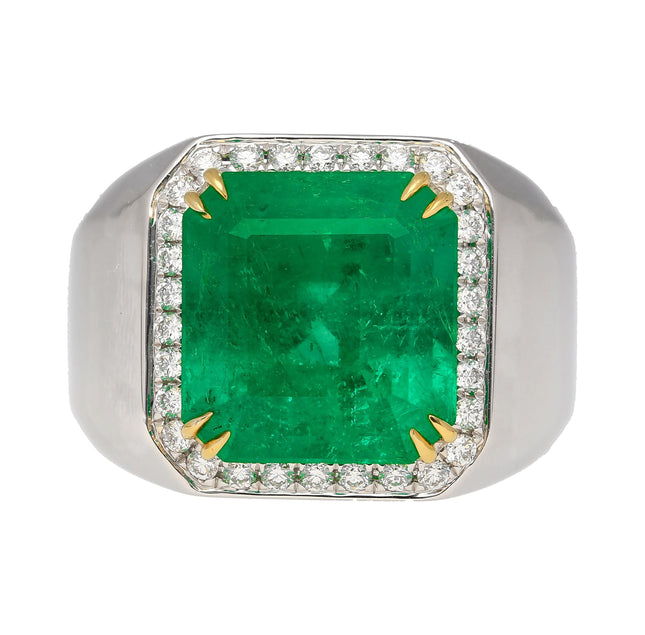8.23 Carat Colombian Emerald & Diamond 18K Gold Mens Ring | GRS Certified