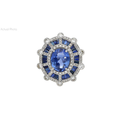 8.46 Carat Oval Cut No Heat Sri Lanka Blue Sapphire Diamond Art Deco Ring-Time and Carat