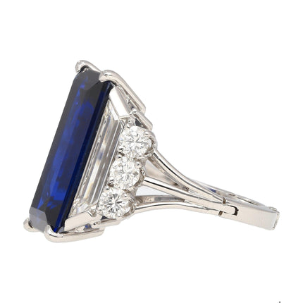 8.56 Carat Emerald Cut Blue Sapphire Trapezoid Diamond Art Deco Ring-Time and Carat