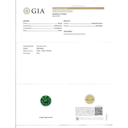 8.58 Carat Round Brilliant Green Demantoid Garnet Diamond Halo Pendant Necklace-Time and Carat