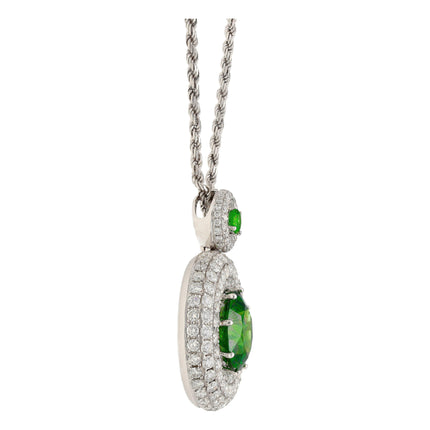 8.58 Carat Round Brilliant Green Demantoid Garnet Diamond Halo Pendant Necklace-Time and Carat