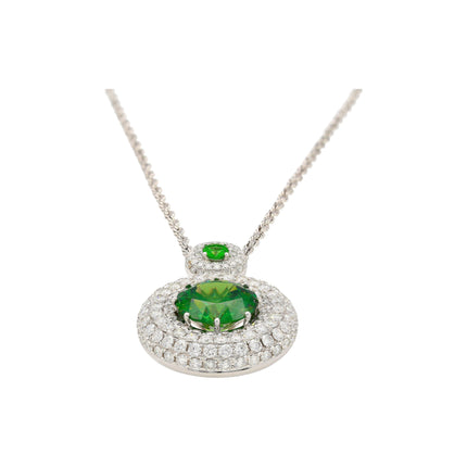 8.58 Carat Round Brilliant Green Demantoid Garnet Diamond Halo Pendant Necklace-Time and Carat