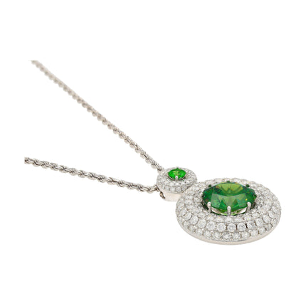 8.58 Carat Round Brilliant Green Demantoid Garnet Diamond Halo Pendant Necklace-Time and Carat