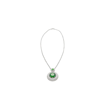 8.58 Carat Round Brilliant Green Demantoid Garnet Diamond Halo Pendant Necklace-Time and Carat