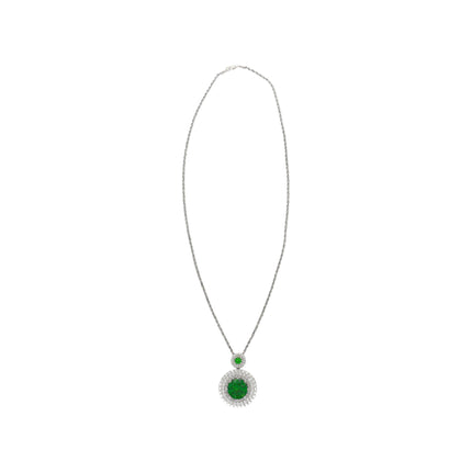 8.58 Carat Round Brilliant Green Demantoid Garnet Diamond Halo Pendant Necklace-Time and Carat