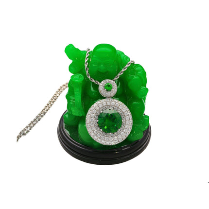 8.58 Carat Round Brilliant Green Demantoid Garnet Diamond Halo Pendant Necklace-Time and Carat