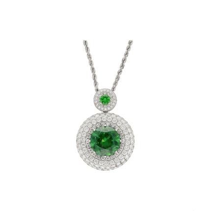 8.58 Carat Round Brilliant Green Demantoid Garnet Diamond Halo Pendant Necklace-Time and Carat