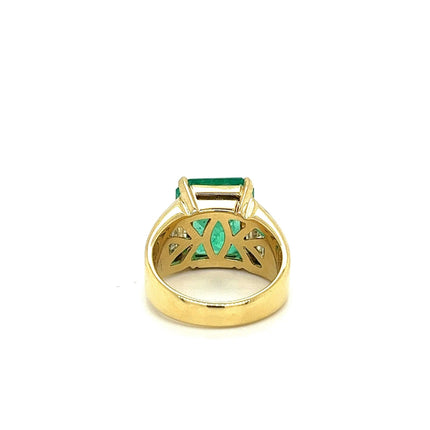 8.64 Carat Emerald Cut Colombian Emerald Baguette Diamond Ring 18K Yellow Gold Unisex Channel Setting-Time and Carat