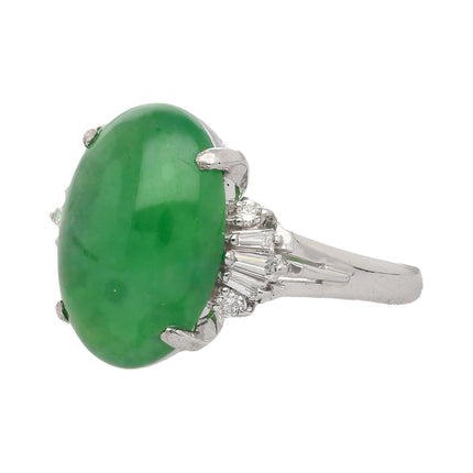 9 Carat Untreated Jadeite Jade Fei Cui and Diamond Platinum Ring HK Certified