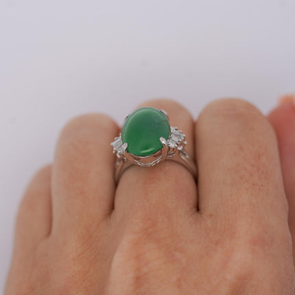 9 Carat Untreated Jadeite Jade Fei Cui and Diamond Platinum Ring HK Certified