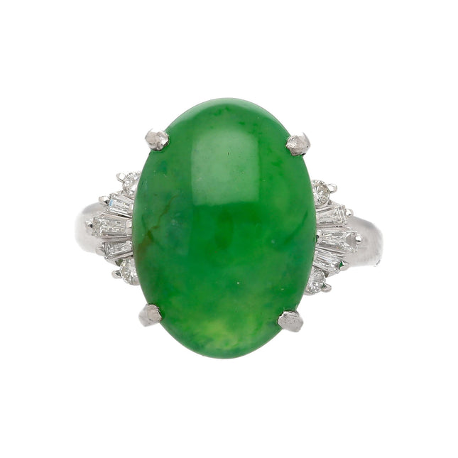 9.32 Carat Oval Natural Untreated Green Jade Diamond Split Band Ring Platinum-Time and Carat