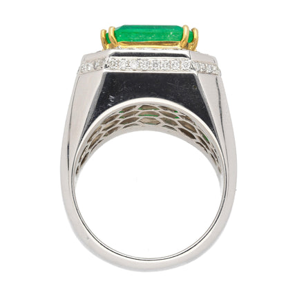 9.54 Carat Emerald Cut Colombian Emerald Round Diamond Mens Halo Ring-Time and Carat