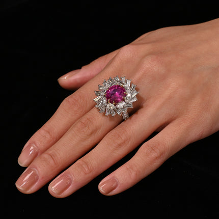9.55 Carat Oval Cut No Heat Pink Sapphire Mixed Diamond Halo Detachable Ring Pendant 18K Gold-Time and Carat