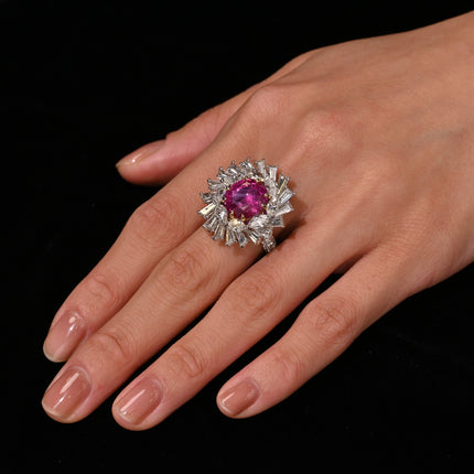 9.55 Carat Oval Cut No Heat Pink Sapphire Mixed Diamond Halo Detachable Ring Pendant 18K Gold-Time and Carat
