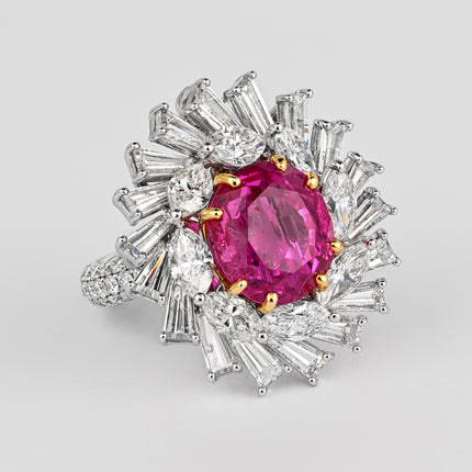 9.55 Carat Oval Cut No Heat Pink Sapphire Mixed Diamond Halo Detachable Ring Pendant 18K Gold-Time and Carat