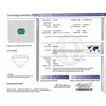 AGL Cert. 12 Carat Colombian Emerald Art Deco Antique Platinum Ring