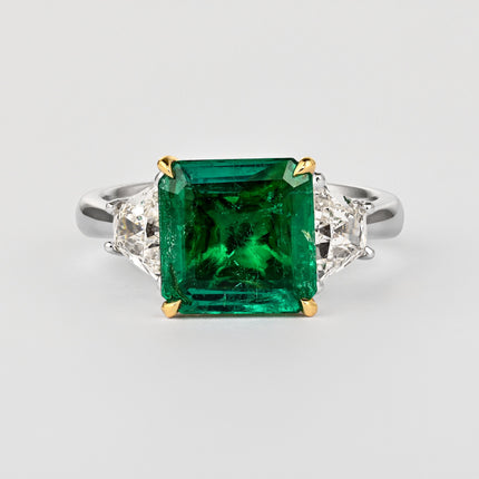 AGL Cert. 2.44 Carat No Oil Colombian Emerald & Trapezoid Diamond Ring