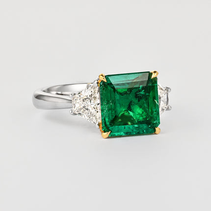 AGL Cert. 2.44 Carat No Oil Colombian Emerald & Trapezoid Diamond Ring