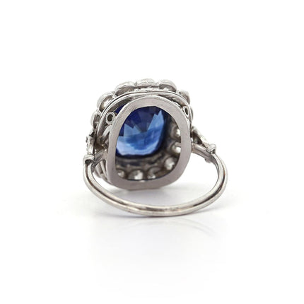 AGL Cert. 5 Carat Ceylon Blue Sapphire Art Deco Era Platinum Diamond Ring