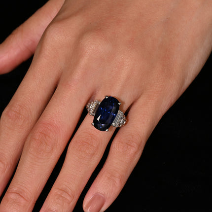 AGL Certified 13.81 Carat Ceylon No Heat Blue Sapphire Platinum Vintage Ring