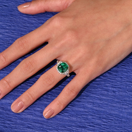 AGL Certified 3.52ct Cushion Colombian Emerald Half Moon Diamond Ring