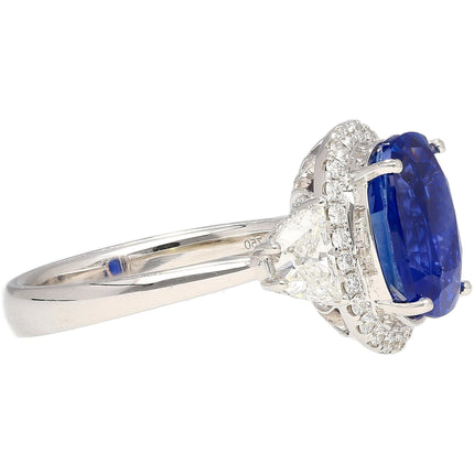 AGL Certified 4.07 Carat No Heat Burma Sapphire & Half Moon Diamond Ring