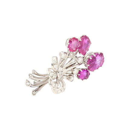 AGL Certified No Heat Ceylon Pink Sapphire and Diamond Platinum Floral Brooch