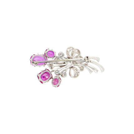 AGL Certified No Heat Ceylon Pink Sapphire and Diamond Platinum Floral Brooch